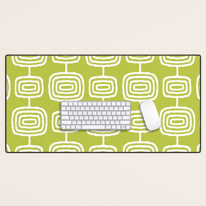 Mid Century Modern Atomic Rings Pattern Chartreuse Desk Mat Gallery Image 1