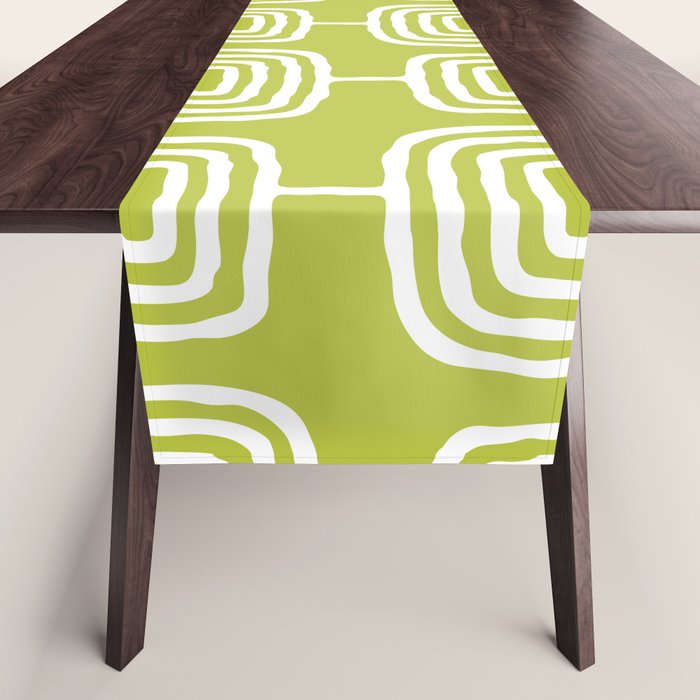 Mid Century Modern Atomic Rings Pattern Chartreuse Table Runner Gallery Image 1