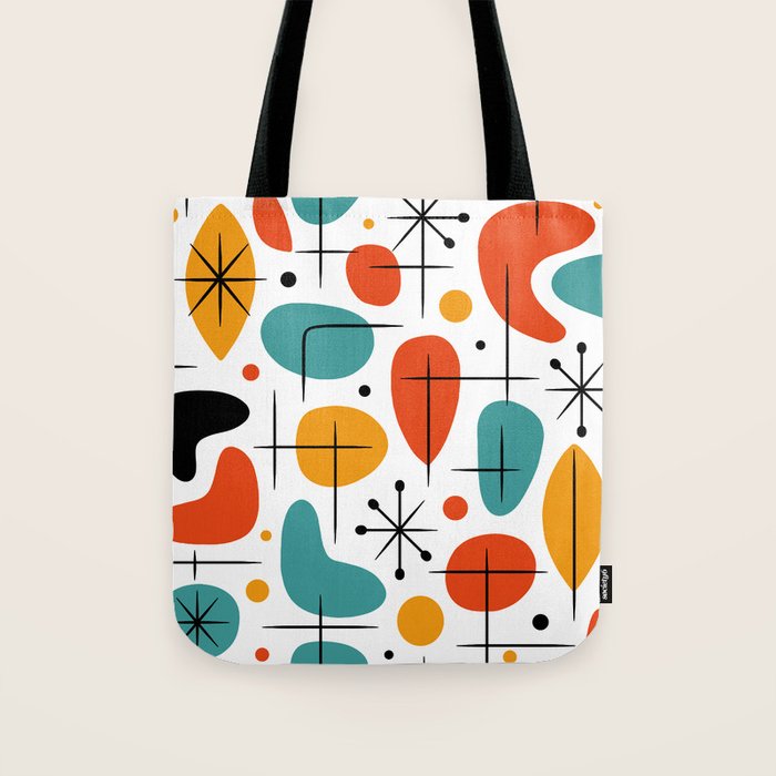 Retro Mid Century Modern Atomic Starburst Pattern Tote Bag Gallery Image 1