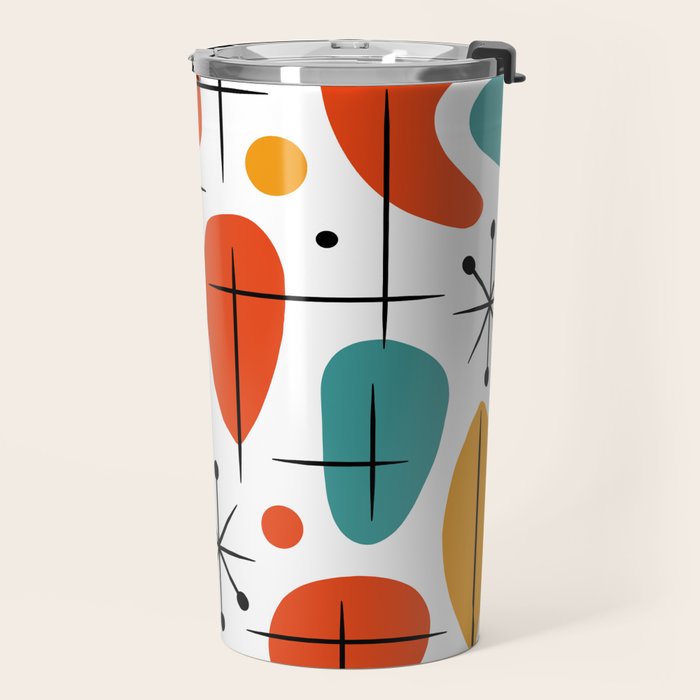 Retro Mid Century Modern Atomic Starburst Pattern Travel Mug Gallery Image 2