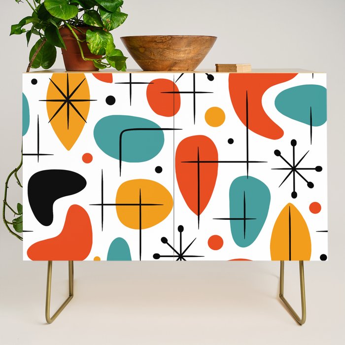 Retro Mid Century Modern Atomic Starburst Pattern Credenza Gallery Image 1