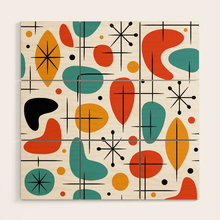 Retro Mid Century Modern Atomic Starburst Pattern Wood Wall Art Gallery Image 1