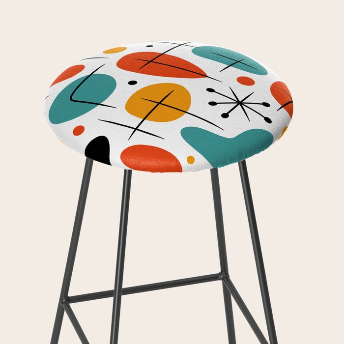 Retro Mid Century Modern Atomic Starburst Pattern Stool Gallery Image 2