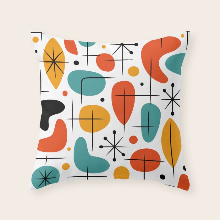 Retro Mid Century Modern Atomic Starburst Pattern Throw Pillow Gallery Image 6