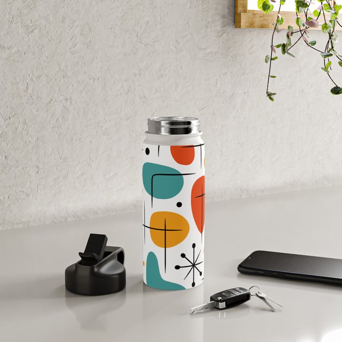 Retro Mid Century Modern Atomic Starburst Pattern Water Bottle Gallery Image 4