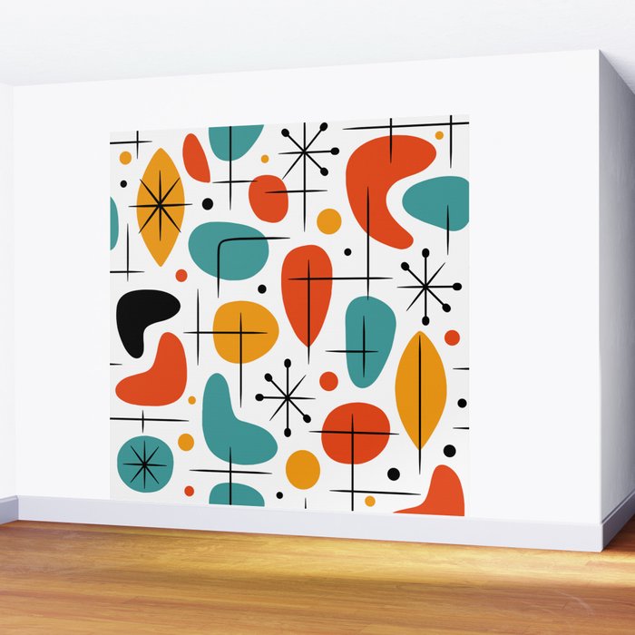 Retro Mid Century Modern Atomic Starburst Pattern Wall Mural Gallery Image 2
