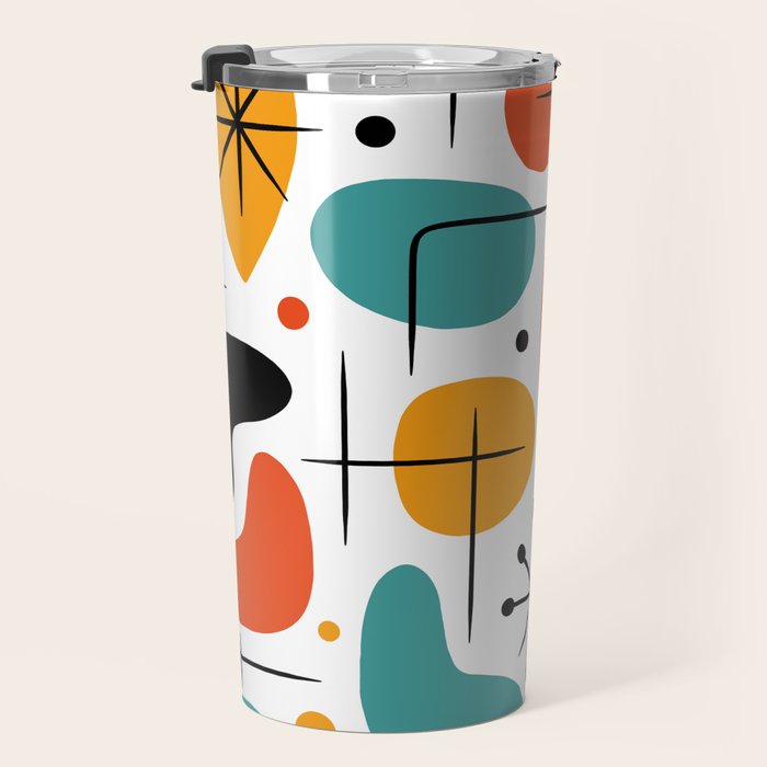 Retro Mid Century Modern Atomic Starburst Pattern Travel Mug Gallery Image 3