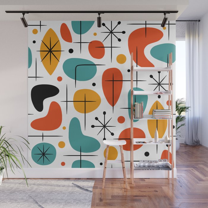 Retro Mid Century Modern Atomic Starburst Pattern Wall Mural Gallery Image 1