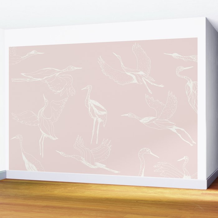 Cranes (Pink) Wall Mural Gallery Image 2