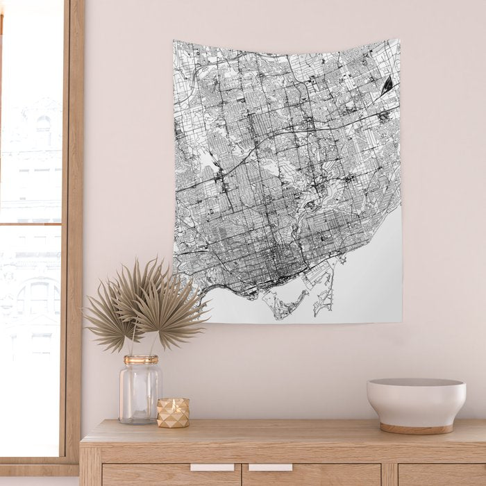 Toronto White Map Wall Tapestry Gallery Image 2