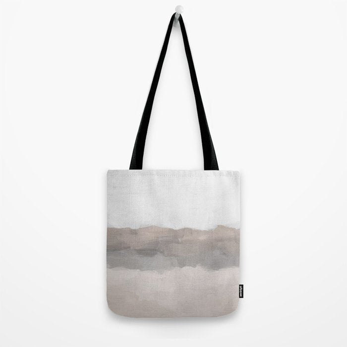 Dune Hill - Gray Clouds Beige Sandy Beach Coastal Abstract Nature Painting Art Print Wall Decor  Tote Bag Gallery Image 2