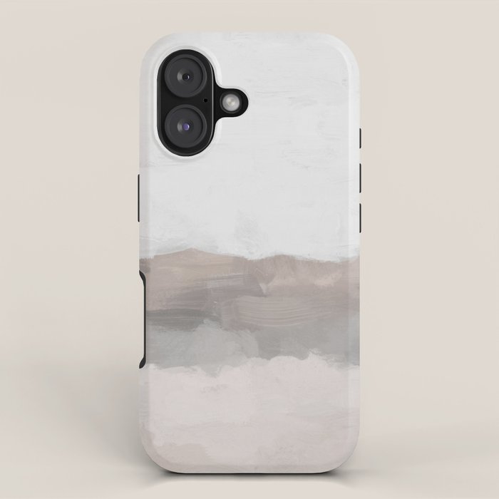 Dune Hill - Gray Clouds Beige Sandy Beach Coastal Abstract Nature Painting Art Print Wall Decor  iPhone Case Gallery Image 1