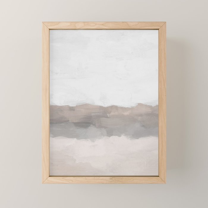 Dune Hill - Gray Clouds Beige Sandy Beach Coastal Abstract Nature Painting Art Print Wall Decor  Mini Art Print Gallery Image 1
