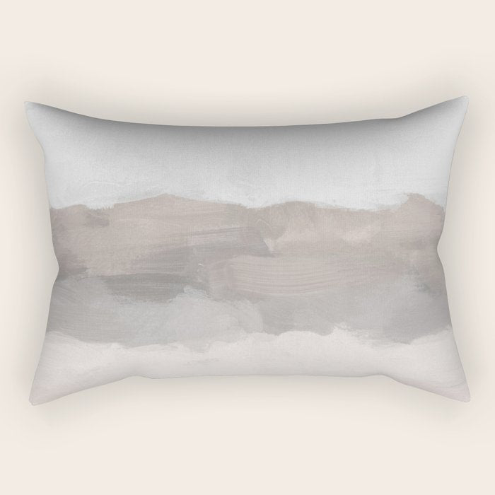 Dune Hill - Gray Clouds Beige Sandy Beach Coastal Abstract Nature Painting Art Print Wall Decor  Rectangular Pillow Gallery Image 2