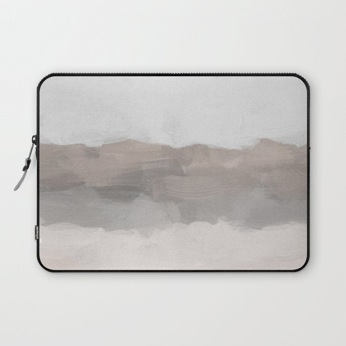 Dune Hill - Gray Clouds Beige Sandy Beach Coastal Abstract Nature Painting Art Print Wall Decor  Laptop Sleeve Gallery Image 1