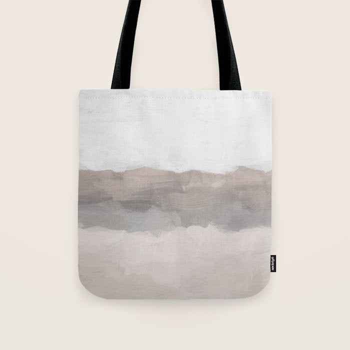 Dune Hill - Gray Clouds Beige Sandy Beach Coastal Abstract Nature Painting Art Print Wall Decor  Tote Bag Gallery Image 1
