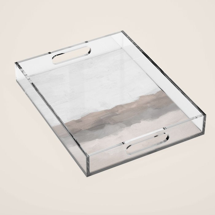 Dune Hill - Gray Clouds Beige Sandy Beach Coastal Abstract Nature Painting Art Print Wall Decor  Acrylic Tray Gallery Image 1