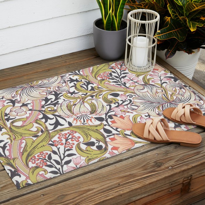 William Morris Strawberry Thief Pastel Pink Outdoor Rug Gallery Image 2