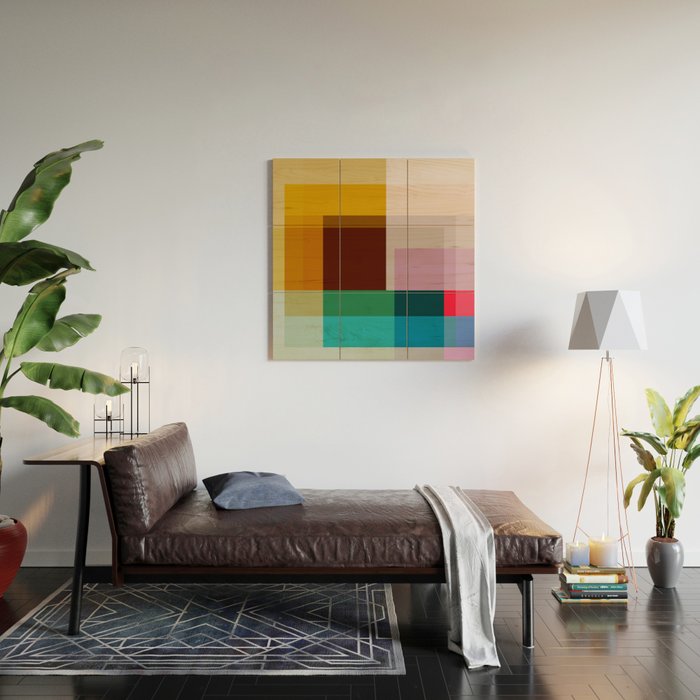 Modern Multicolor Geometric Abstract Art with Overlapping Shapes Wood Wall Art Gallery Image 2