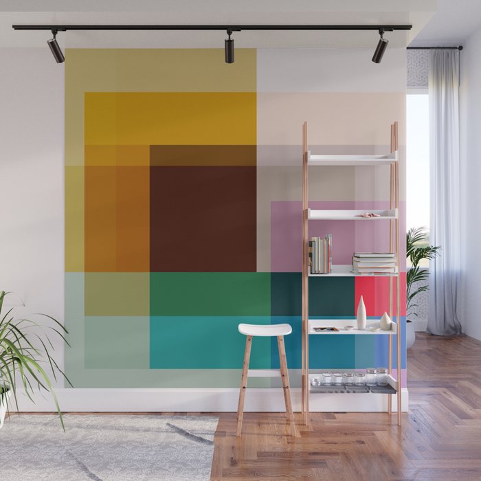 Modern Multicolor Geometric Abstract Art with Overlapping Shapes Wall Mural Gallery Image 1