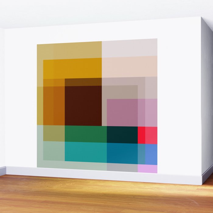 Modern Multicolor Geometric Abstract Art with Overlapping Shapes Wall Mural Gallery Image 2