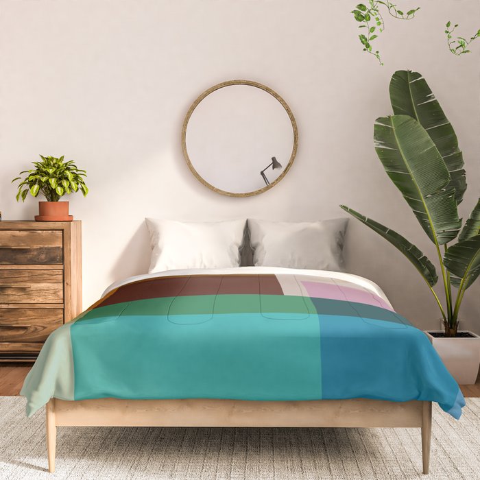 Modern Multicolor Geometric Abstract Art with Overlapping Shapes Comforter Gallery Image 3