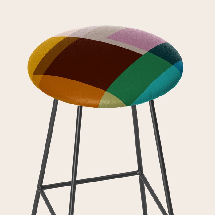 Modern Multicolor Geometric Abstract Art with Overlapping Shapes Stool Gallery Image 2