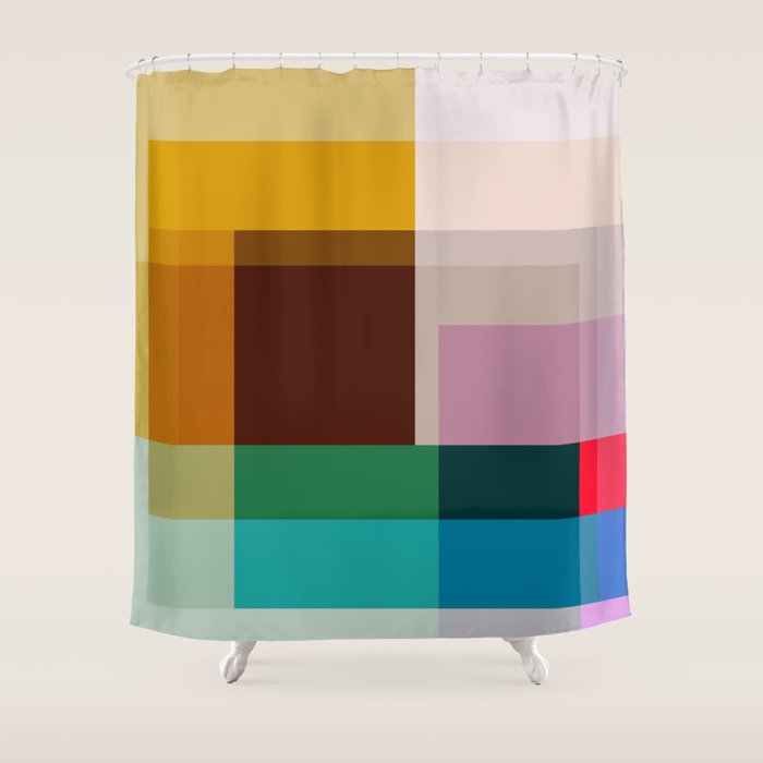 Modern Multicolor Geometric Abstract Art with Overlapping Shapes Shower Curtain Gallery Image 1