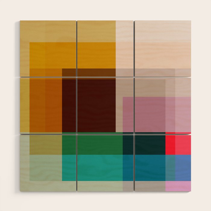 Modern Multicolor Geometric Abstract Art with Overlapping Shapes Wood Wall Art Gallery Image 1