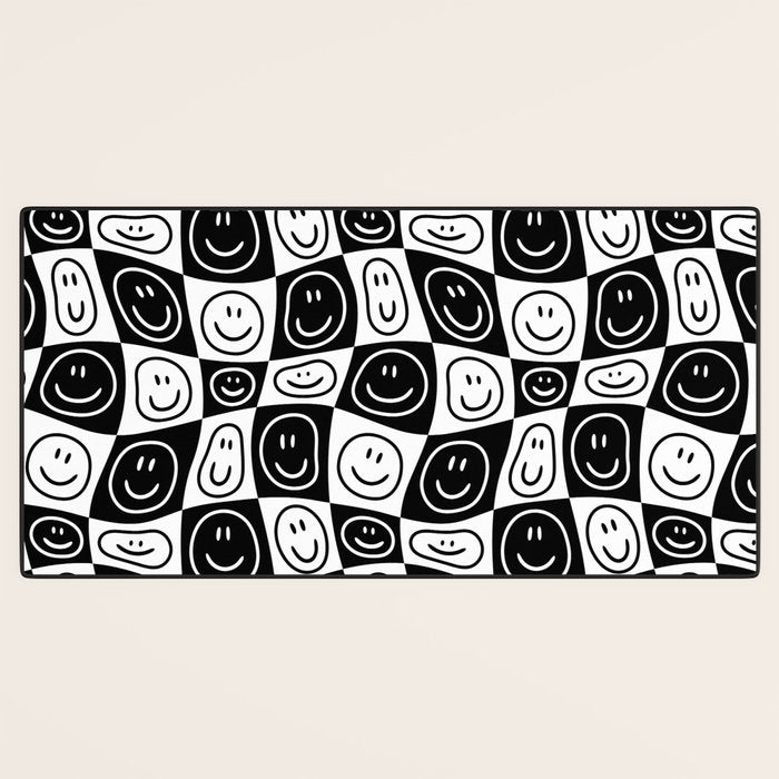 Black and white happy face checkered pattern Desk Mat Gallery Image 3