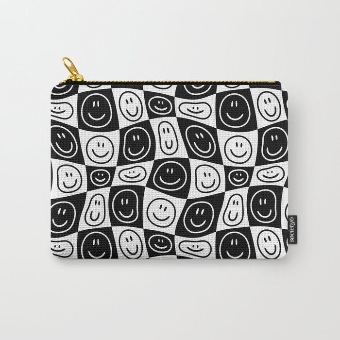 Black and white happy face checkered pattern Carry All Pouch Gallery Image 1