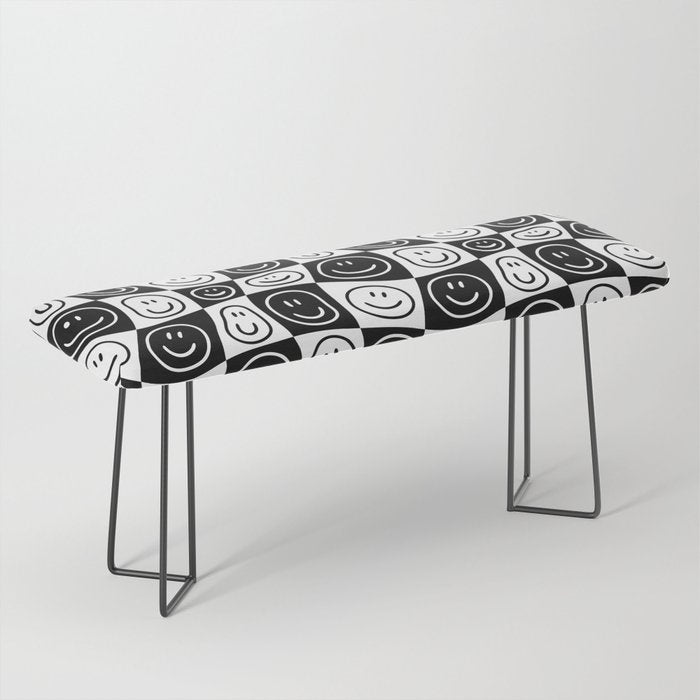 Black and white happy face checkered pattern Bench Gallery Image 1