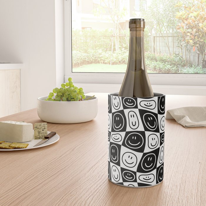 Black and white happy face checkered pattern Wine Chiller Gallery Image 4