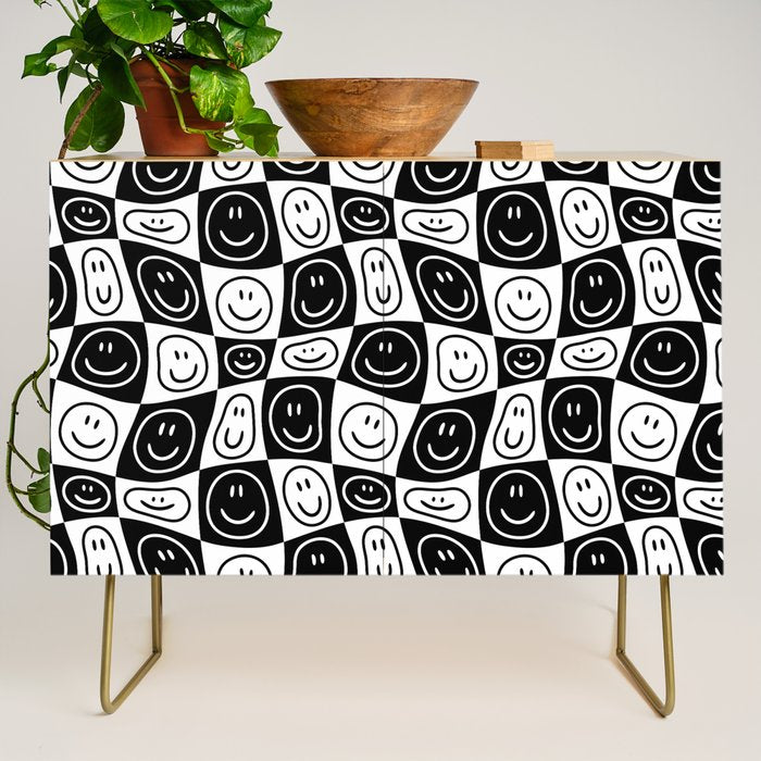 Black and white happy face checkered pattern Credenza Gallery Image 1