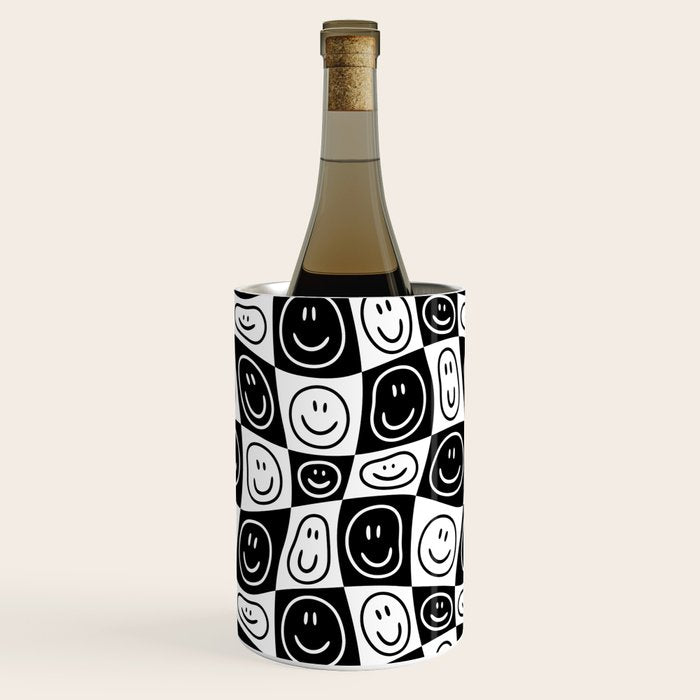 Black and white happy face checkered pattern Wine Chiller Gallery Image 3