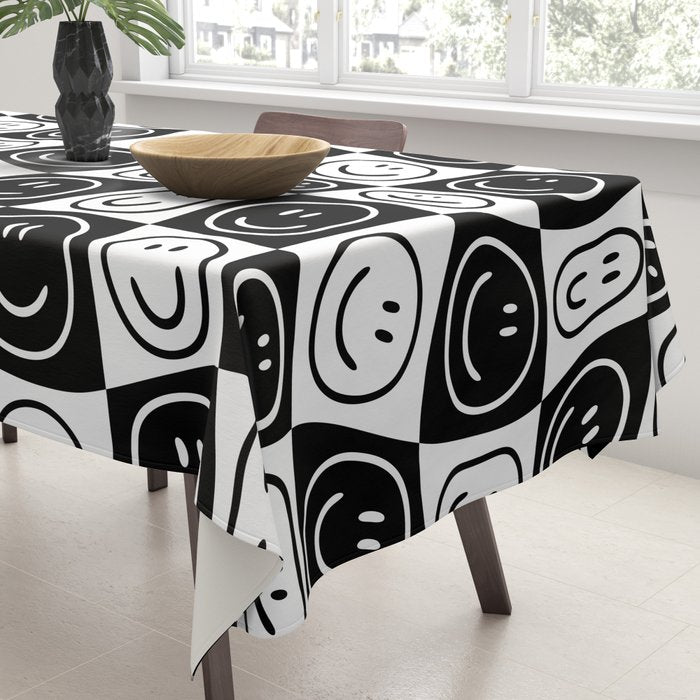 Black and white happy face checkered pattern Tablecloth Gallery Image 3