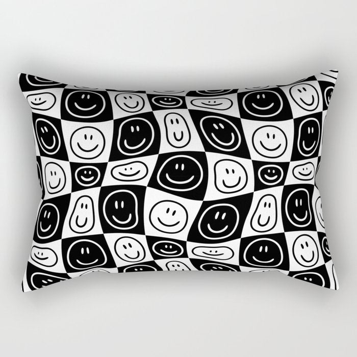 Black and white happy face checkered pattern Rectangular Pillow Gallery Image 2