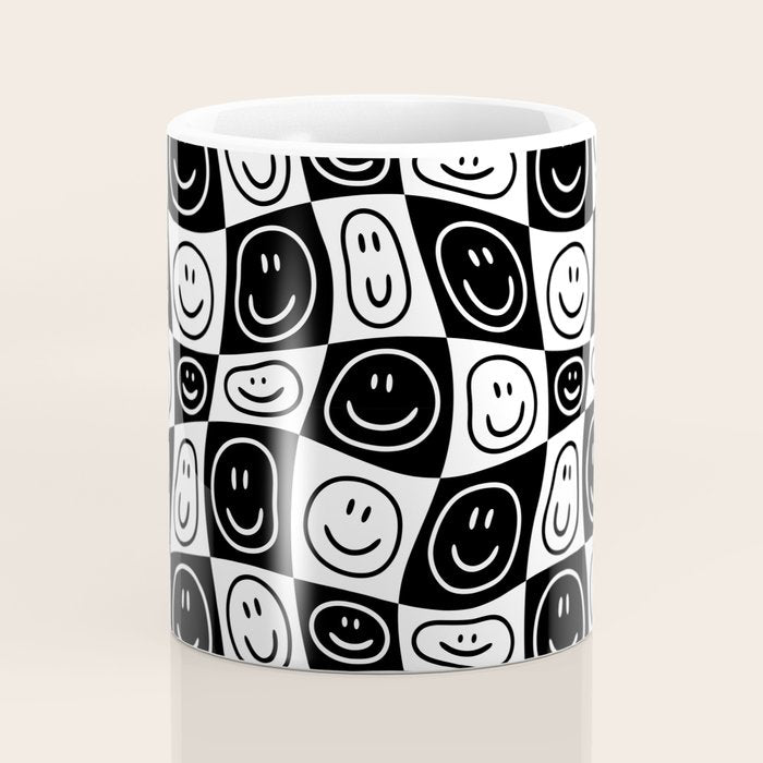 Black and white happy face checkered pattern Coffee Mug Gallery Image 4