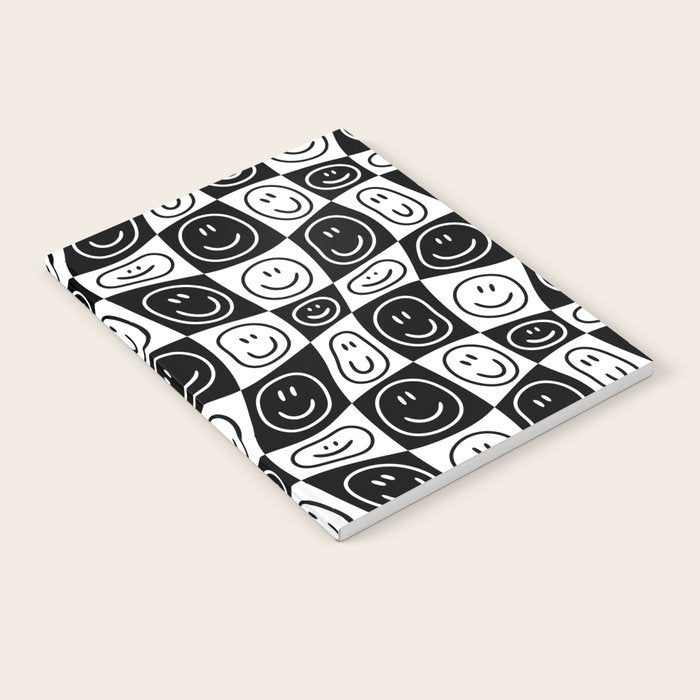 Black and white happy face checkered pattern Notebook Gallery Image 1