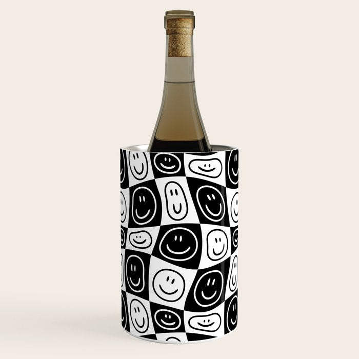 Black and white happy face checkered pattern Wine Chiller Gallery Image 1