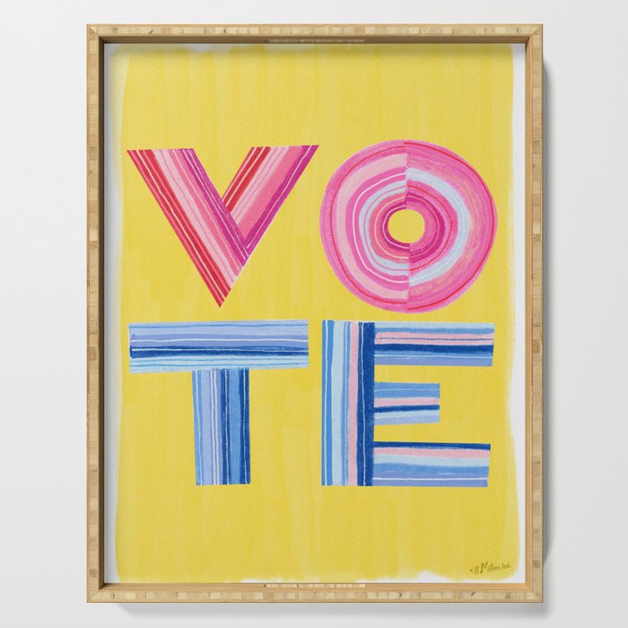 Vote Hand Lettering on Yellow Watercolor Background Serving Tray Gallery Image 1