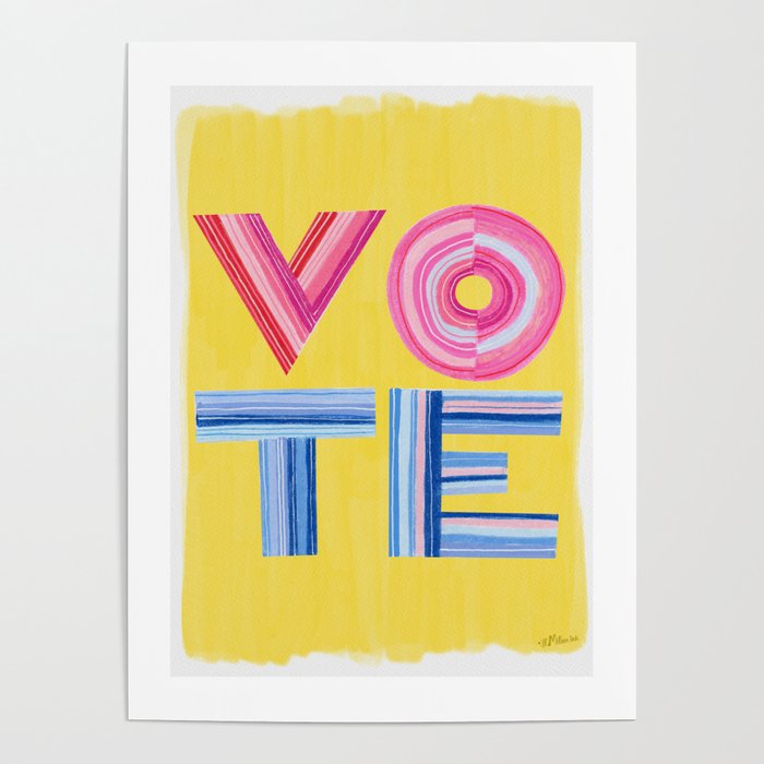 Vote Hand Lettering on Yellow Watercolor Background Poster Gallery Image 4