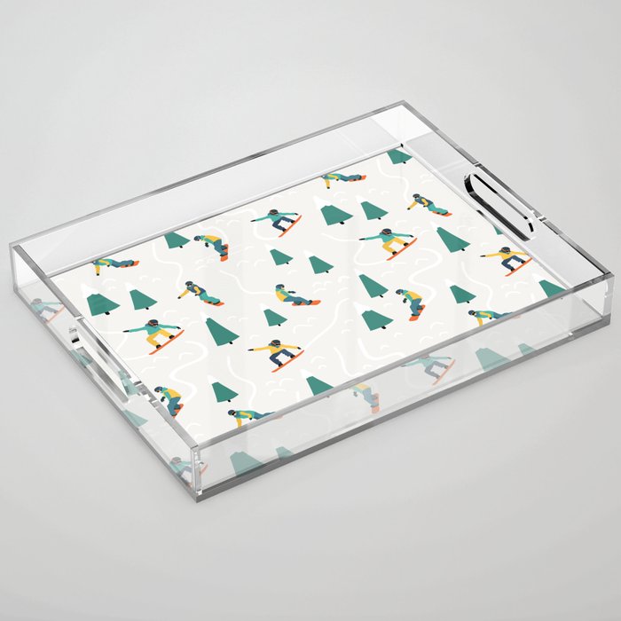 Snowboarding Illustration Pattern Acrylic Tray Gallery Image 1