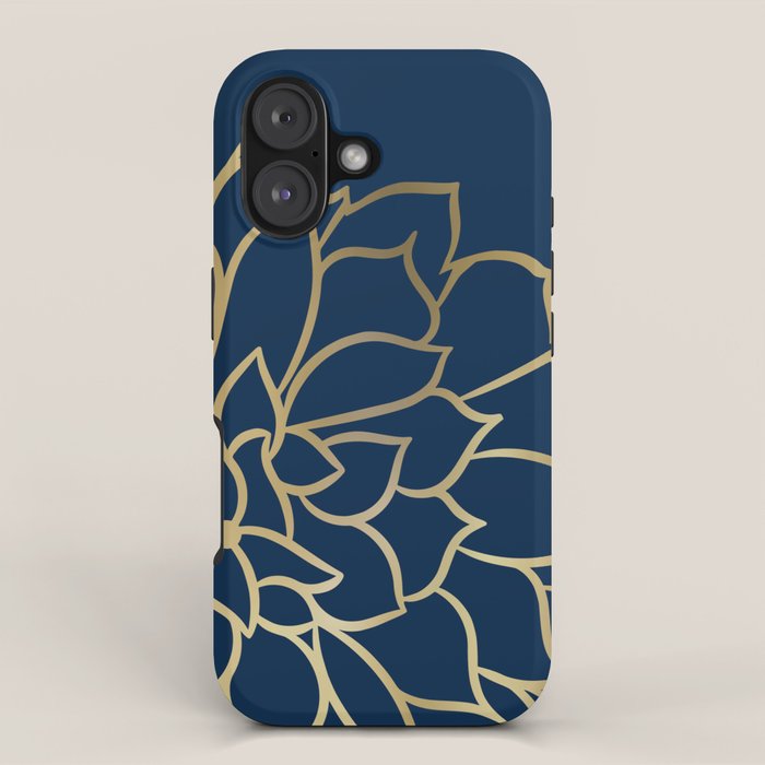 Gold and Navy Flower iPhone Case Gallery Image 1