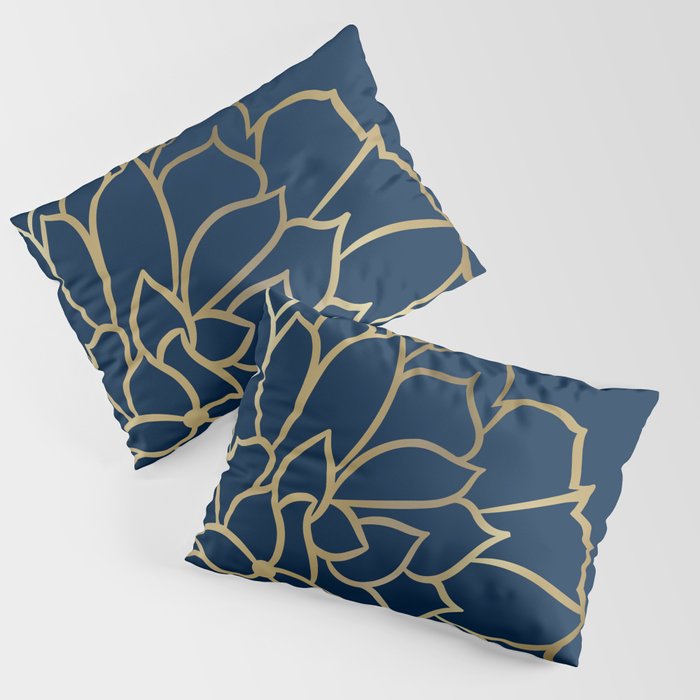 Gold and Navy Flower Pillow Sham Gallery Image 1
