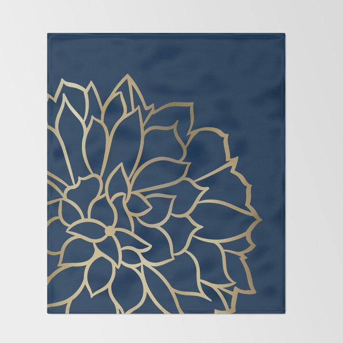 Gold and Navy Flower Throw Blanket Gallery Image 2