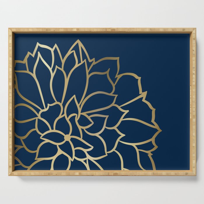 Gold and Navy Flower Serving Tray Gallery Image 1