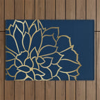 Gold and Navy Flower Outdoor Rug Gallery Image 1