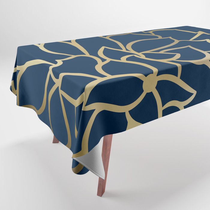 Gold and Navy Flower Tablecloth Gallery Image 1