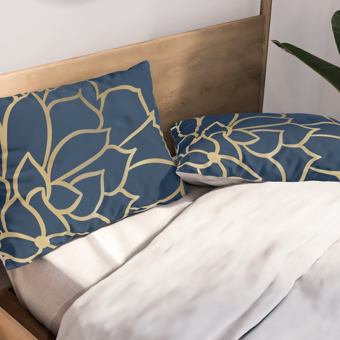 Gold and Navy Flower Pillow Sham Gallery Image 2